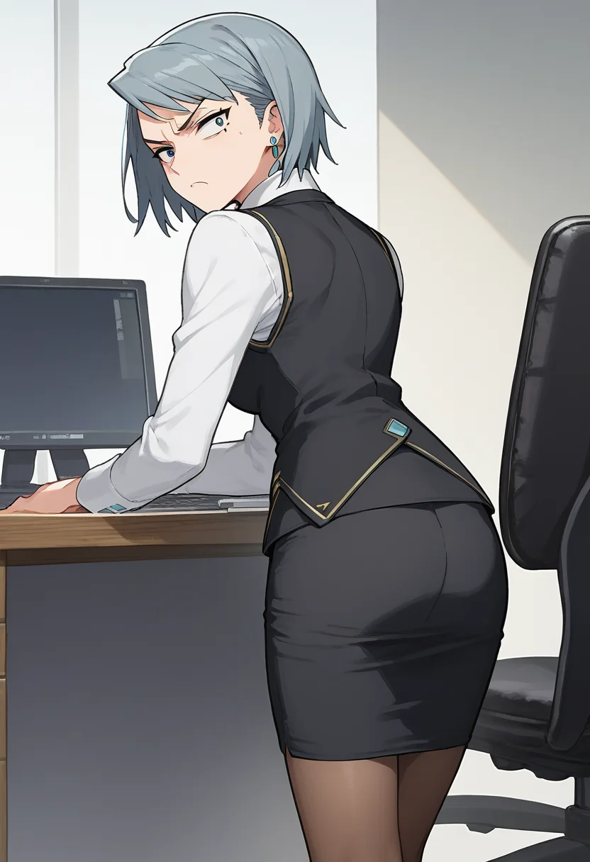 score_9, score_8, score_7, source_anime,
anime, official art,
rating_general,
<lora:franziska-ponyxl-000007:1>franziska von karma,
vest, white shirt, pencil skirt, pantyhose
1girl, solo, looking back, annoyed, computer, office chair