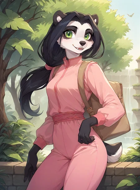 score_9, score_8_up, score_7_up, score_6_up, female, anthro, (rating_safe:1.5), (solo, 1girl:1.2),   <lora:LiLi_PDXL-000006:1>, lilistormstout, pink bottomwear, pink pants, green eyes