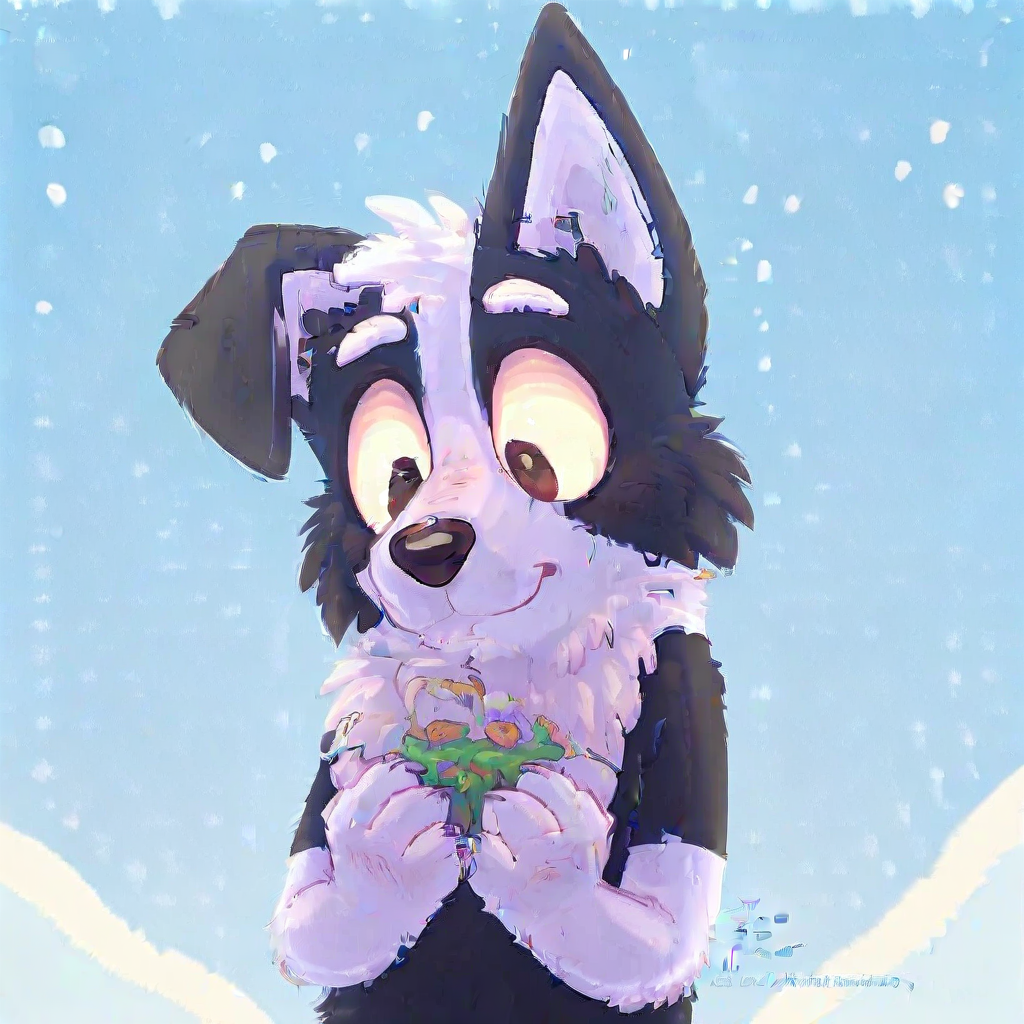 mackenzie_(bluey), male, border collie, one flopped ear, puppy, dog, anthro, smaller body, detailed face, solo, perfect proportions, equal proportions, detailed eyes, perfect eyes, perfect paws, perfect tail