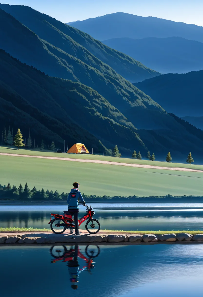 score_9,score_8_up,score_7_up,score_6_up,source_anime,masterpiece,best quality,
bike is parked,campsite,lake,simple background,windy,off-road,lake,tent,<lora:CT125:1>,CT125,