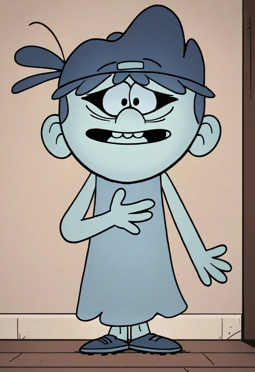 (score_9 | score_8_up | score_7_up)
((masterpiece:1))(best quality,very high quality,ultra detailed:1.2)
(2D,cartoon style,anime style)(Smooth:2)(clean blurring)
(four fingers on each hand,one thumb on each hand:1), wraith, ghost, Leif Loud, solo, 1boy, blue hair, missing teeth, blue baseball cap facing backwards, blue skin, ghost tail, full body