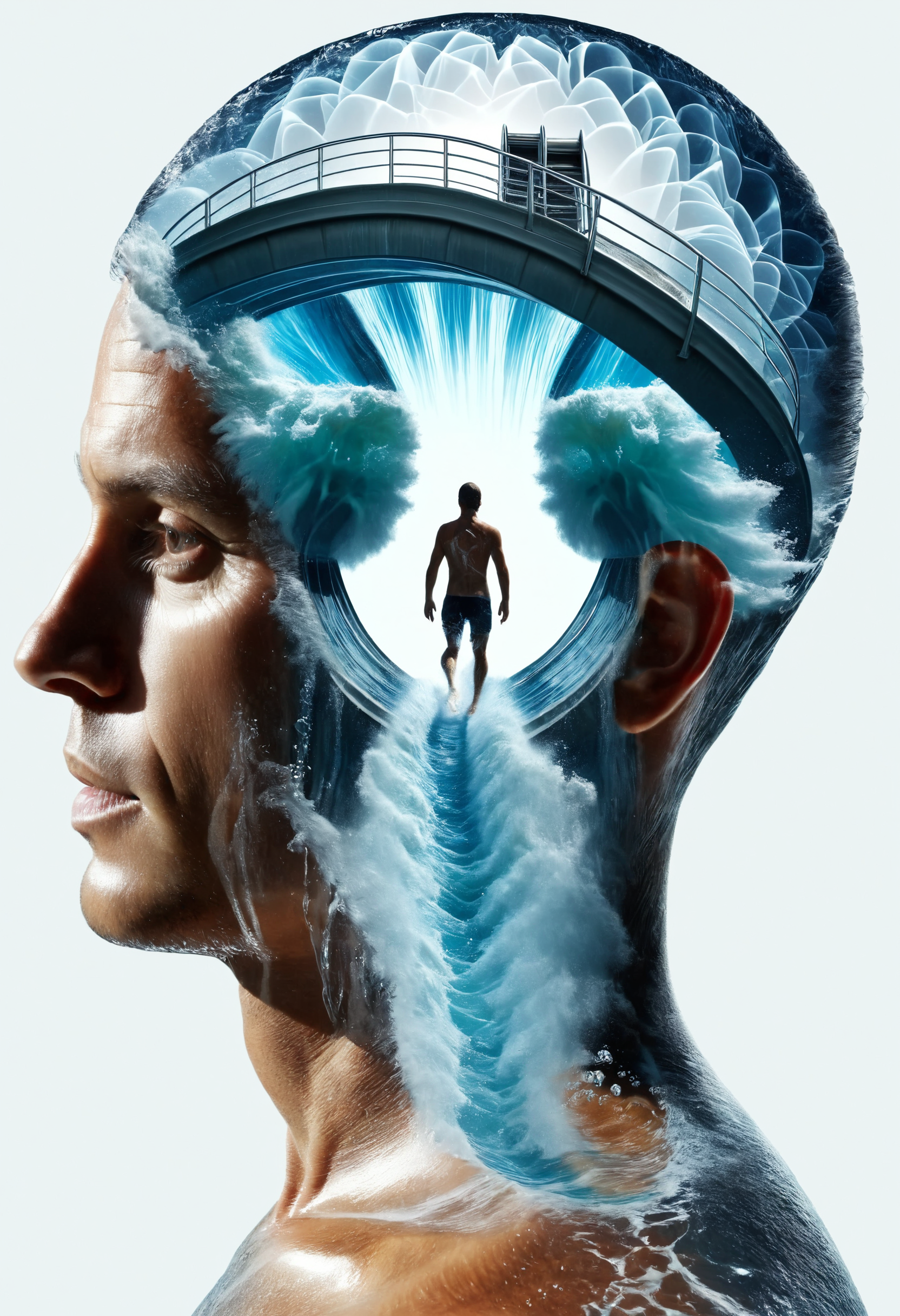 dvr-wwyt, a man, (brain:0.0) a water slide, double exposure <lora:dvr-wwyt:0.8>