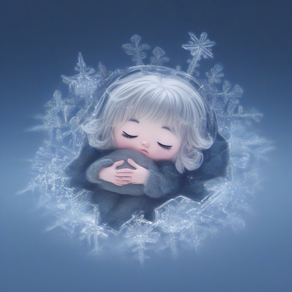 a chibi girl sleep on a snowflake
