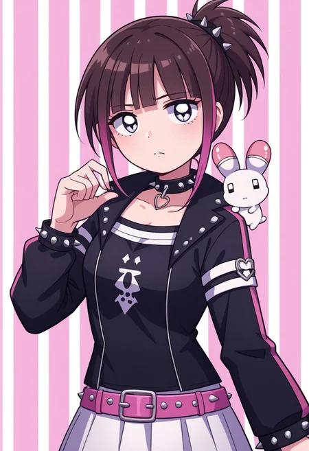 score_9, score_8_up, score_7_up,
masterpiece, best quality, detailed, amazing quality,
detailed background, stripes,
detailed eyes, clean eyes,
dynamic pose,
easynegative,
solo, 1girl, menhera-chan, usatan, punk, spikes, belts, black clothing,