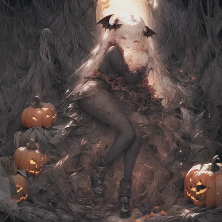 1girl,vampire,adult,pale_skin,glamor,blonde hair,bunches,forehead_mark,red eyes,parted lips,fang_out,medium breasts,bat_wings,
canonicals,gothic,skirt_hold,black_pantyhose,skull_print,stiletto_heels,neck_ring,bat_hair_ornament,
happy_halloween,standing,teasing,
huge filesize,game cg,traditional media,fantasy,
night,full moon,halloween,
graveyard,
bat,panorama,front view,looking_at_viewer,<lora:BustyFC-pdxl_3:1>,<lora:Anime_Screencap:1.1>,<lora:more_details:1.2>,<lora:OMG-Is-DucHaiten_v1.0:1>,<lora:HLLWN:1.1>,<lora:lsp:1.1>,<lora:halloween:1.1>,
