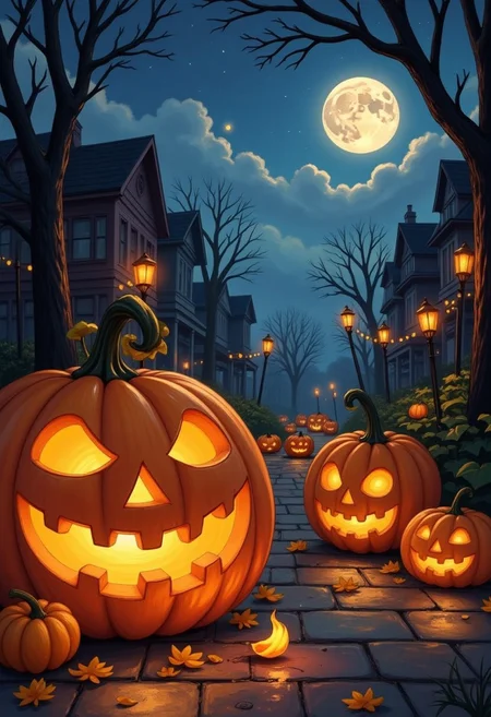 Pumpkins glow at dusk,
Candles flicker in the breeze,
Whispers haunt the streets.
Moonlight shadows creep,
Bare trees twist in chilling wind,
Ghostly voices sing.
Crisp leaves underfoot,
Cloaked in fog, the night turns cold,
Witches cast their spells.
Lanterns guide the way,
Children laugh in masked delight,
Midnight calls them home.