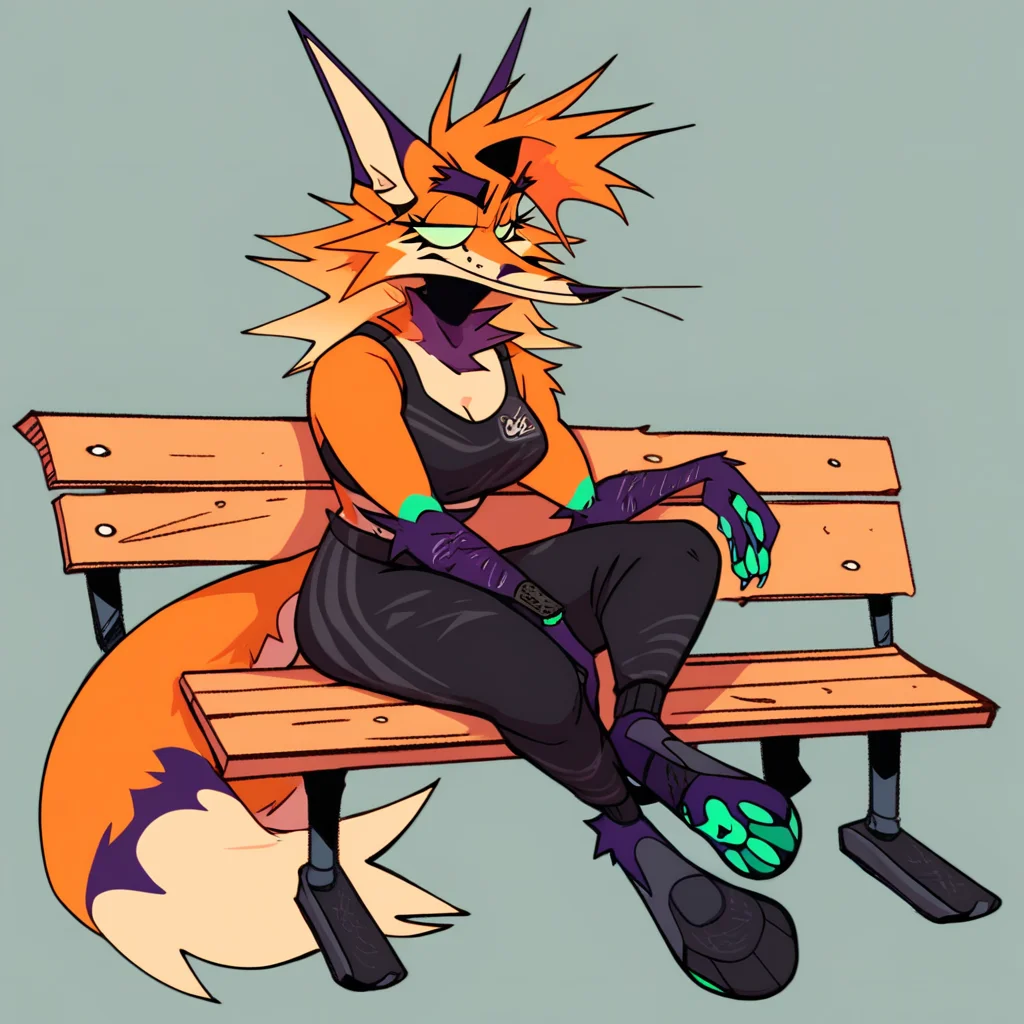 score_9, score_8_up, score_7_up, FoxiBoxi, anthro,furry, sitting on bench, sport bra, biker short