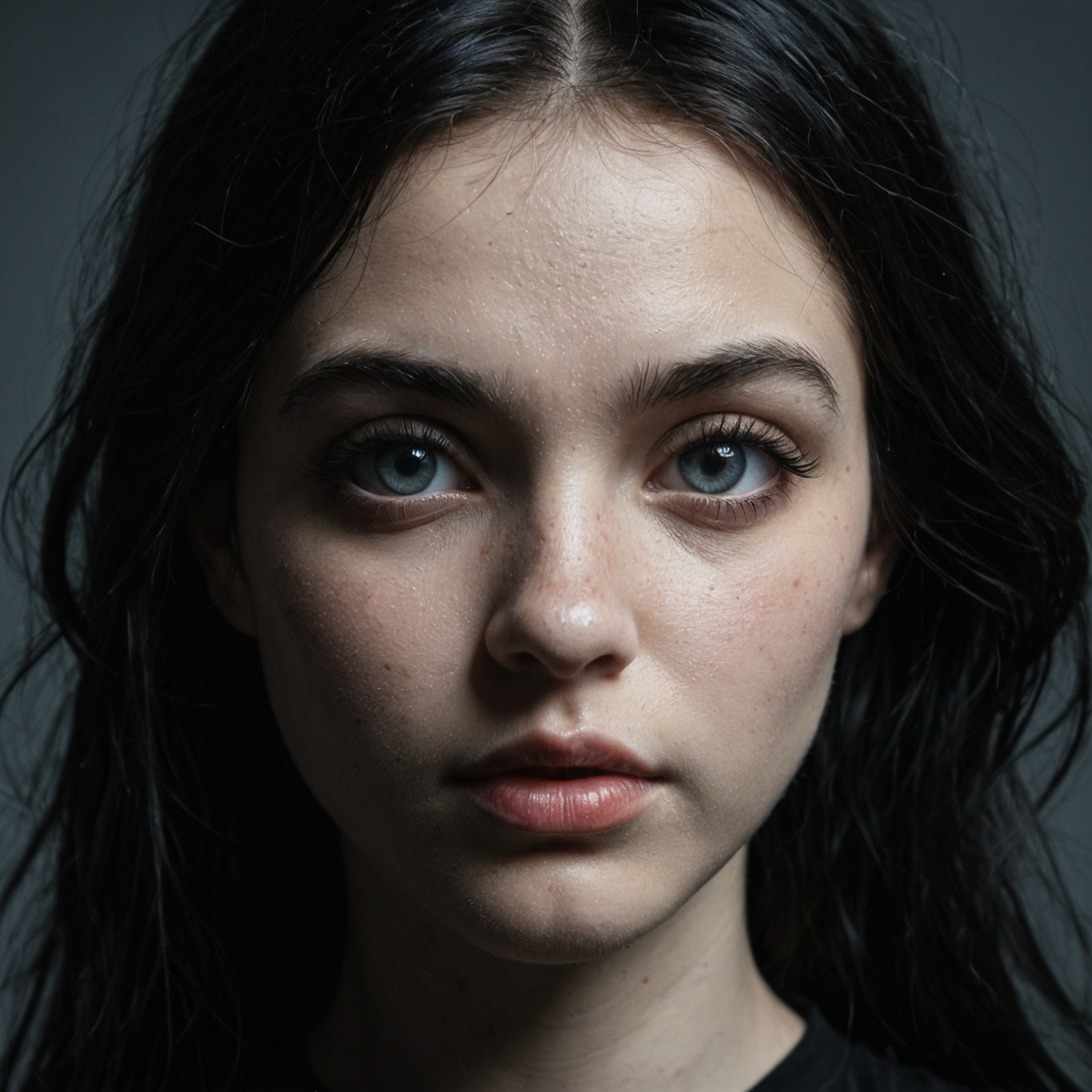 dramatic light illumination, pale gothic girl, face closeup