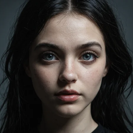 dramatic light illumination, pale gothic girl, face closeup