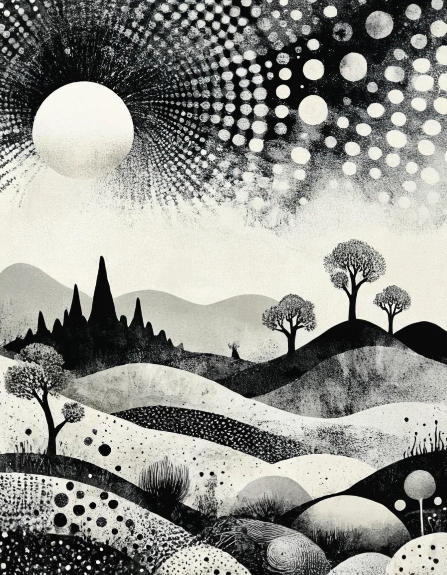 novuschroma style alien landscape illustration with patterns <lora:108_novuschroma_1:1>