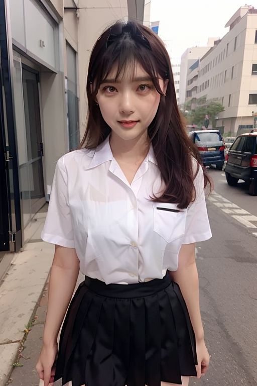 vanessa, kghsv3, black skirt, breast pocket, pleated skirt, school uniform, white shirt, shirt tucked in, short sleeves,