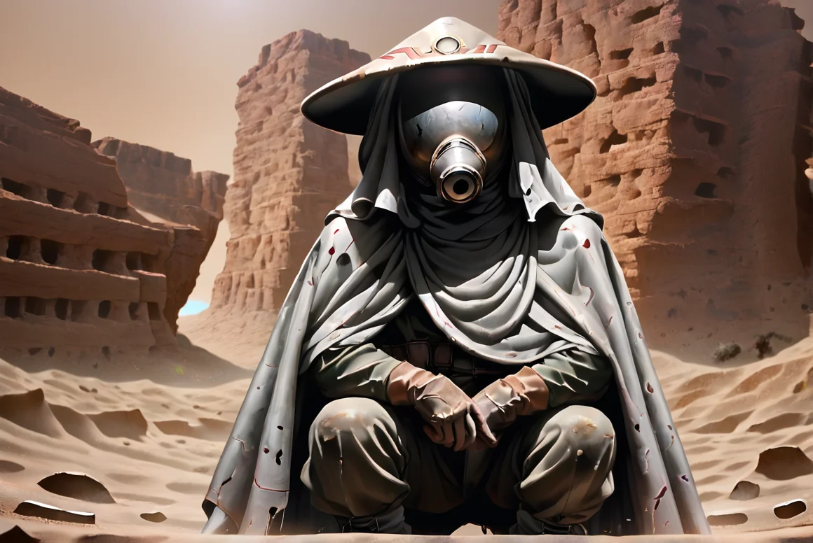 score_9, score_8_up, score_8, <lora:Kanta_SunabozuDesert_Punk_for_PonyXL:0.8> 1boy, k4nt4, hat, mask, cape, gloves, reflective mask,
<lora:yn_desert_xl:0.8> desert, detailed background,