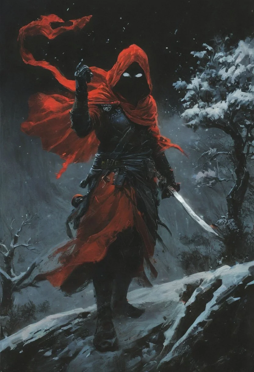 satan monks ronin army ,hundreds, india architecture, strong bright , The neon hues of her aura paint the air, a vivid testament to her inner strength and focus. distant shot, An intense action scene a beautiful japan ninja girl wearing a red hooded cloak and white mask, dark crow standing on her shoulder, 6crow, snow at night, dark lighting, horror, (((hand up))), carrying a katana, sad, cobblestone path with winter and bloody snow, japan vilage, hyper detailed comprobo weapon, holding bloody sword, battoujutsu, battoujutsu stance, ready to draw, sheathed, unsheathing, scabbard, fighting stance, extremely intricate detail character, accurate depiction of character, correct body anatomy, correct hands and fingers, extremely intricate skin and facial texture detail, design, extreme dynamic pose, sfw, sharp background detail, wide shot, intimidating retro 90's, red, black, science fiction, a dark sky lit by the glow of distant moons and neon lights. rockpunk, yoji shinkawa, James Jean, Ayami Kojima, village. colorful (polaroid:0.7) with vibrant colors, (vacations, high resolution:1.3), (small, selective focus, european film:1.2), (sexual advance:1.1), ,end of hopes ,silence, extremely detailed,dark,sad, easy negative, digital artwork by Beksinski, extremely detailed, dark, chiaroscuro, low-key,in the style of Kelly Slater ,style by Kelly Slater,closeup,digital artwork by Beksinski, style of Kelly Slate, human in red robe with cloacked face but the withs of a lacewing bug