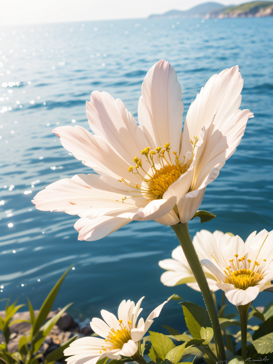 minimalistic composition of "The Flower of Emeriss, Behind the Lines, "It was many and many a year ago, in a kingdom by the sea.", "Don't stop believin'."", 50mm lens, f/5,6, simplistic design, neutral colors