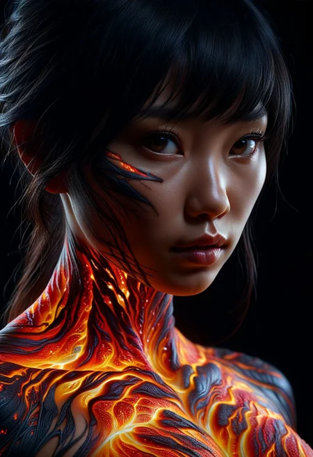 Close-up face, mysterious silhouette of a asian woman ral-lava clothing, backlit, alluring goddess, by Minjae Lee, Carne Griffiths, Emily Kell, Steve McCurry, Geoffroy Thoorens, Aaron Horkey, Jordan Grimmer, Greg Rutkowski, amazing depth, double exposure, surreal, geometric patterns, intricately detailed, bokeh, perfect balanced, deep fine borders, artistic photorealism , smooth, great masterwork by Suiras <lora:add-detail-xl:2> <lora:Double_Exposure:0.5>