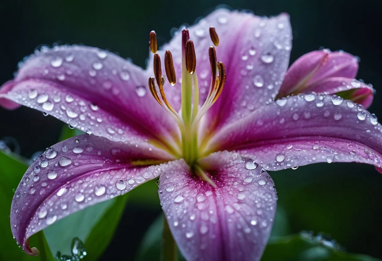 mystical Lilia with morning rain drops,
Miki Asai Macro photography,
close-up,
hyper detailed,
trending on artstation,
sharp focus,
studio photo,
intricate details,
highly detailed,