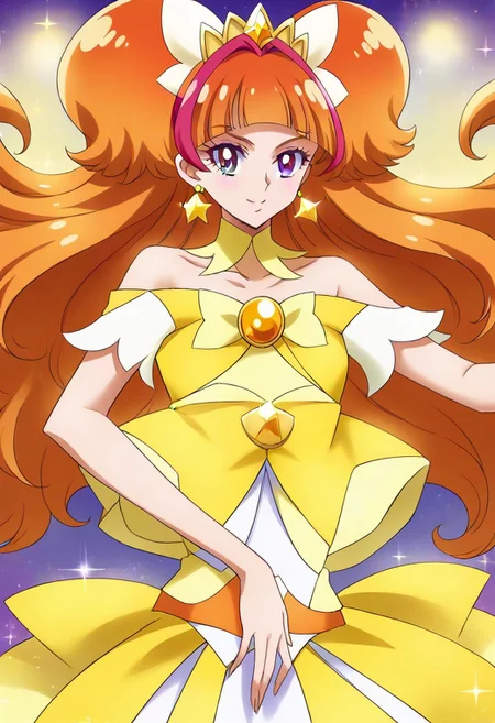8k hd, (uncesored:1.2), 1girl, curetwinkle, long hair, orange hair, purple eyes, <lora:PrettyCureGoPrincess_CureTwinkle_bbccaaa:1>