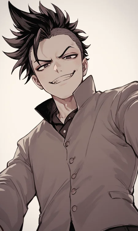 score_9, score_8_up, score_7_up, score_6_up, score_5_up, score_4_up, 1boy, male school uniform, spiky hair, confidant, punk, grin, smirk, smug, pov, from below, towering over viewer, looking at viewer, score_9, score_8_up, score_7_up, score_6_up, score_5_up, score_4_up, 1boy, male school uniform, spiky hair, confidant, punk, grin, smirk, smug, pov, from below, towering over viewer, looking at viewer, detailed composition, intricate