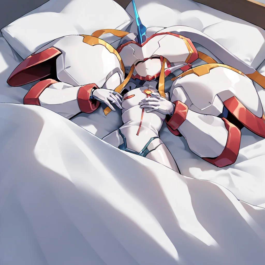 score_9, score_8_up, score_7_up, score_6_up, score_5_up, score_4_up, source_anime,  Strelizia, robot, in bed, sleeping, blanket