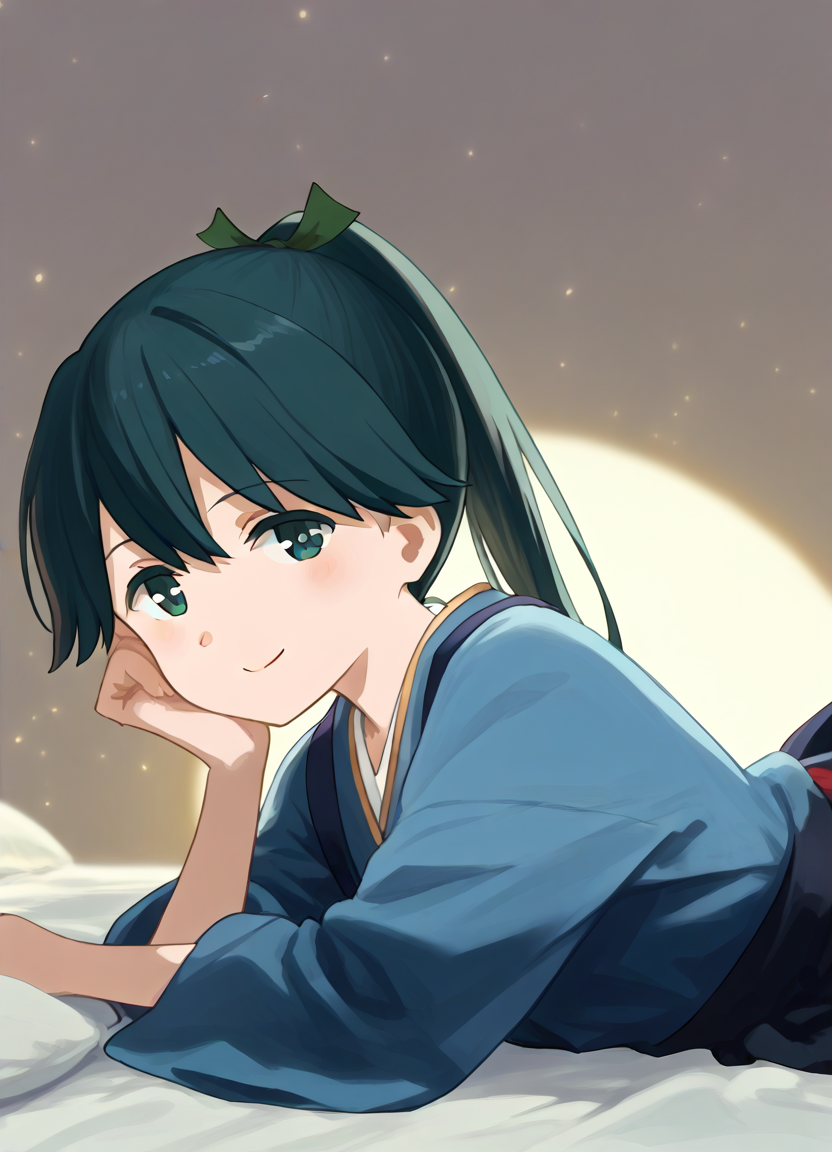score_9, score_8_up, score_7_up, masterpiece, best quality, absurdres, official art, official style, (anime screencap, megami magazine:1.2), zPDXL2, zPDXLxxx, <lora:Shibafu_Style_Pony_v1:0.8>, 1girl, solo focus, shibafu_style, <lora:houshou.pony:0.8>, houshou, def, <lora:neg4all_bdsqlsz_xl_V91:1.0> <lora:ALTXL_pony_0061_8:2.0>, <lora:detailed_hands-000002:1>, hand, (nude:-1.2), (completely nude:-1.2), bedroom, on bed, bed sheet, morning, dim lighting, light particles, on stomach, from side open eyes, closed mouth, smile, looking at viewer,