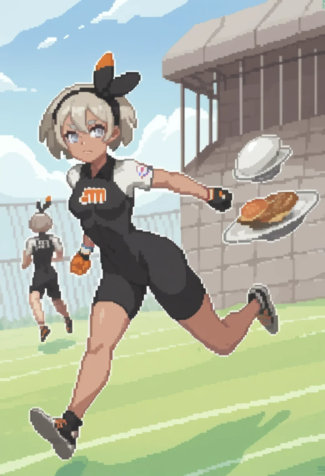 score_9, score_8_up, score_7_up, best quality, masterpiece, 4k, uncensored, rating_explicit, 1girl, bea \(pokemon\), unzipped bodysuit, breastplate, from behind, running, motion lines, motion blur, prison cell
<lora:cone:1> c0ne, pixel art
