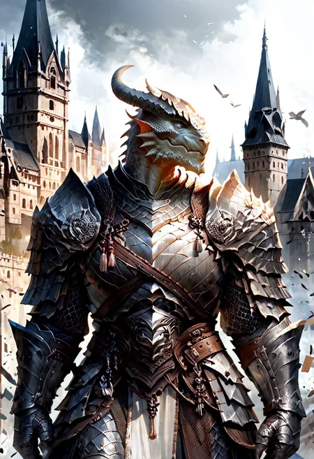 score_9, score_8_up, 8, score_7_up, score_6_up, solo, massive dragonborn with strong armor, in the cathedral , dutch angle, scale mail armor, 40 year old, FFAOR,