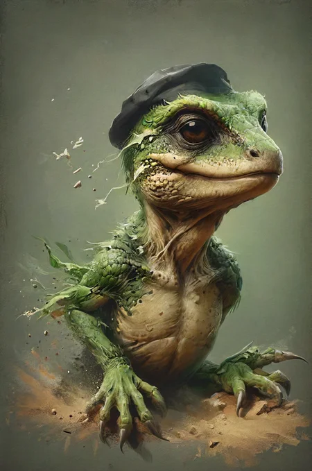 Philosoraptor , <lora:Emergence:0.5>, <lora:Street_Art:0.6>, <lora:ral-dissolve:0.8>,  <lora:SDXL - Style - EldritchRomanceIllustration1.3.1:0.4>, <lora:- SDXL - vanta-black_contrast_V3.0:0.2> <lora:20240322-1711051399194:0.4>  <lora:SDXL - Style - pixel_art_3drender:0.7> <lora:Fantasy_Monsters_XL:0.2>