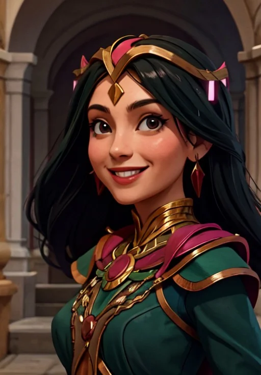 <lora:sorceress:0.8>, sorceress, portrait, smile