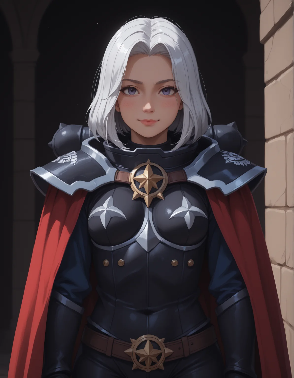 score_9, score_8_up, score_7_up, score_6_up, score_5_up, s1st3rsOB,(s1st3rsBP:1.3),masterpiece, best quality, 1girl, solo, white hair, indoors, small breasts, altar, looking at the viewer, smirk,colorful, vibrant, very aesthetic, red cape
<lora:pony-Adepta Sororitas - Sisters of Battle_epoch_8.V1:1>