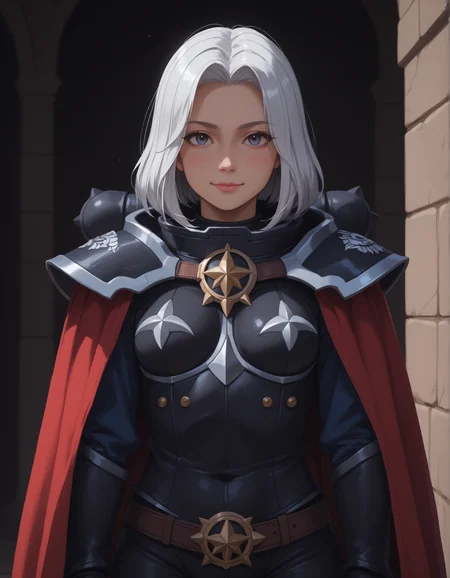 score_9, score_8_up, score_7_up, score_6_up, score_5_up, s1st3rsOB,(s1st3rsBP:1.3),masterpiece, best quality, 1girl, solo, white hair, indoors, small breasts, altar, looking at the viewer, smirk,colorful, vibrant, very aesthetic, red cape
<lora:pony-Adepta Sororitas - Sisters of Battle_epoch_8.V1:1>