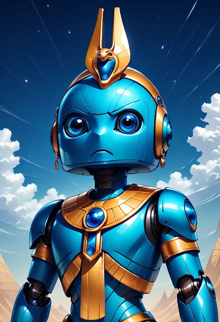 score_9, score_8_up, score_7_up,
zzEgyptian, usekh collar, gold trim, jewelry, gold, eye of horus, pharaoh's headdress, armlet,
CivBot, blue eyes, sky, cloud, no humans, glowing, stars, science fiction, fist, clenched fist, radio antenna, upper body, blue robot,