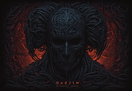 a beautifully movie poster with the title "darkdjm" in bold. illustration in darkdjm style, featuring intricate details, rich colors, and dynamic lighting that enhances depth and mood