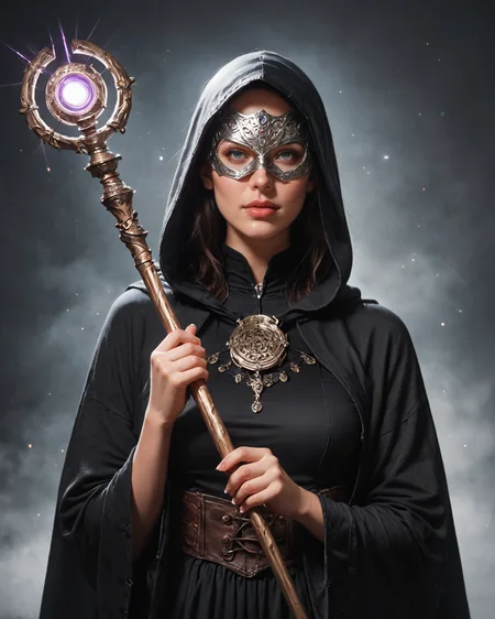 score_9, score_8_up, score_7_up, zPDXL, medium shot of wizard woman, wearing wearing an intricate silver metal mask, deatheater mask, detailed archmage black robes, hooded, cloaked, holding a dark magic staff, surrounded by facelss mysterious figures, upper bodyrealistic, realism, highly detailed, perfect quality, high quality, photorealistic,,<lora:Expressive_H-000001:0.8>,,<lora:Concept Art Twilight Style SDXL_LoRA_Pony Diffusion V6 XL:0.8>,,<lora:sinfully_stylish_SDXL>,
