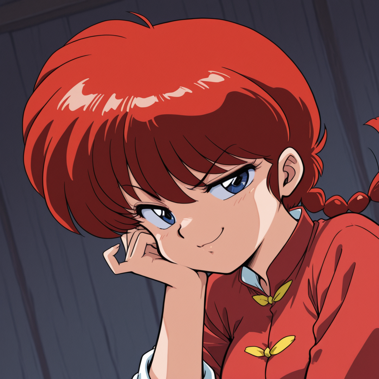 1girl, 
Kodachi Kuno, Ranma ½
official style, 
,
smug 
excited  pose, 
seductive eyes   
 <lora:DarkfireWeeb4:1>