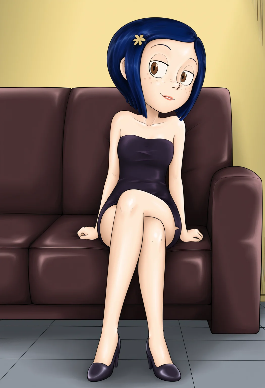 masterpiece, best quality, absurdes, 1girl, solo, full body,
(source_cartoon),
<lora:Coraline - Garabatoz Style (Illust):0.8>
Coraline_Garabatoz, freckles, brown eyes, blue hair, short hair, hair ornament,
indoors, sitting, high heels,
<lora:Detailer_NoobAI_Incrs_v1:0.4> detailed,