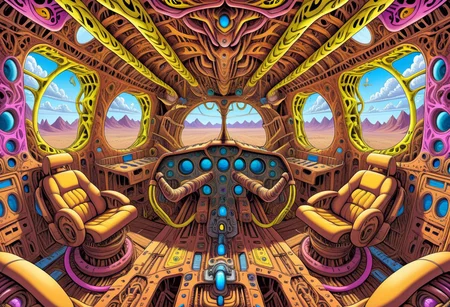 higly detailed, trippy, colorful, Airframe with yellow and brown color palette