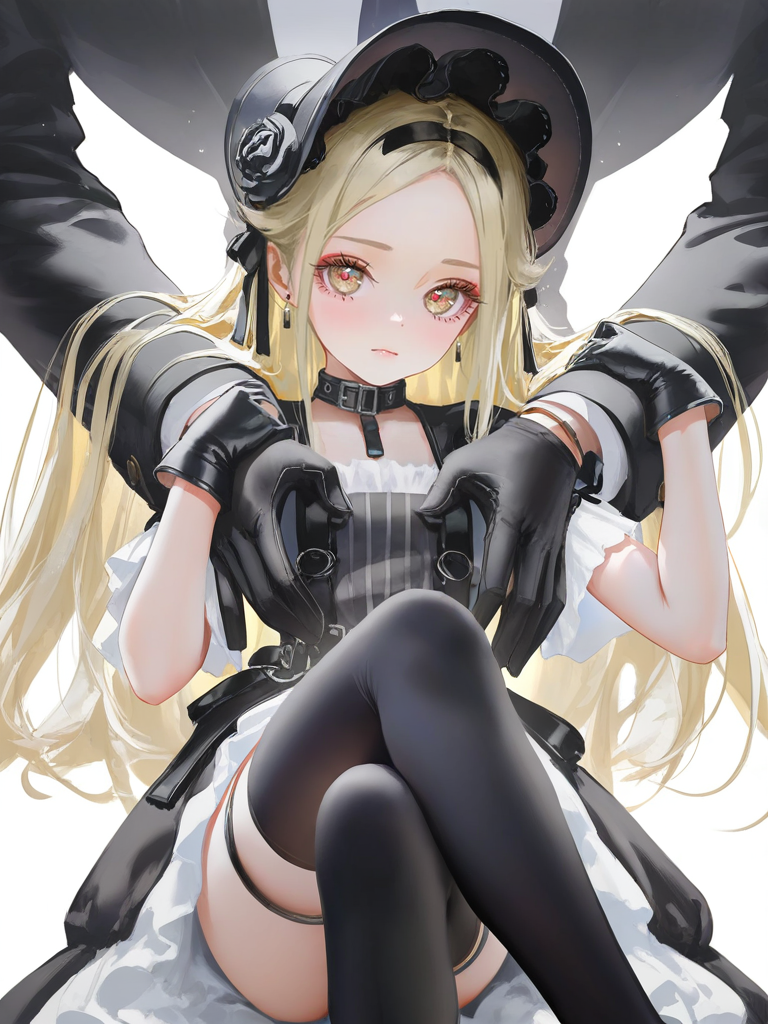 1girl,flower,solo,yinggelite,simple background,white background,looking at viewer,,yellow eyes,crossed_legs,sitting,gothic_lolita,short sleeves,black gloves,blonde hair,<lora:yinggelite-000006:0.6>, masterpiece, best quality, very aesthetic, absurdres, (artist:reoen:0.826446),(artist:machi:0.9),(artist:ningen_mame:0.9),(artist:sho_(sho_lwlw):0.9),(artist:rhasta:0.9),(artist:wlop:0.7),(artist:ke-ta:0.6),(fkey:0.5),(tianliang duohe fangdongye:0.5),(hiten \(hitenkei\):0.6),best quality,amazing quality,(artist:onineko:0.826446),very aesthetic,bokeh, Wisadel,