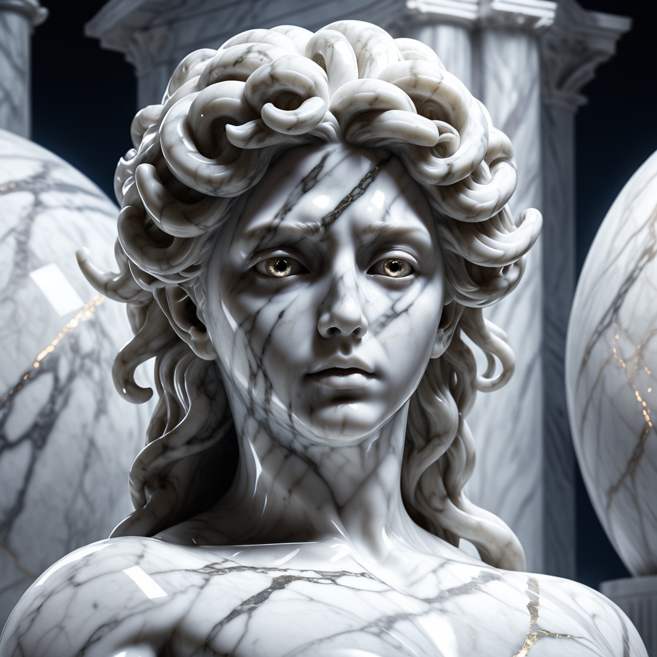 Jed-mrbl, <lora:MarbleStyle-000007:1>, landscape of a Hostile Deep Space Monitoring Station, Energetic, K-pop, hard light, One Color, in the style of Perseus with the Head of Medusa, beautiful detailed, stunning, illustrious quality, luxurious, complimentary colors