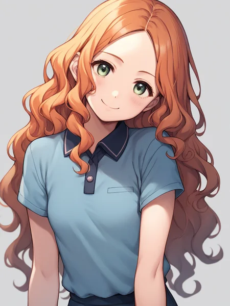 score_9, score_8_up, score_7_up, score_6_up, score_5_up, score_4_up, source_anime, source_cartoon
1girl wearing a polo shirt, <lora:polo_shirt-PD-1.0:1>
blonde, wavy hair, long hair,
ginger hair Twists,
simple background, upper body, slight smile, head tilt,
small breasts,
haru_(hiyori-kohal),