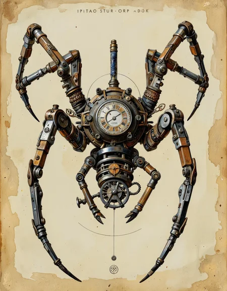 Steampunk style futuristic spider. Mechanical. <lora:Hocus_Pocus:0.9>