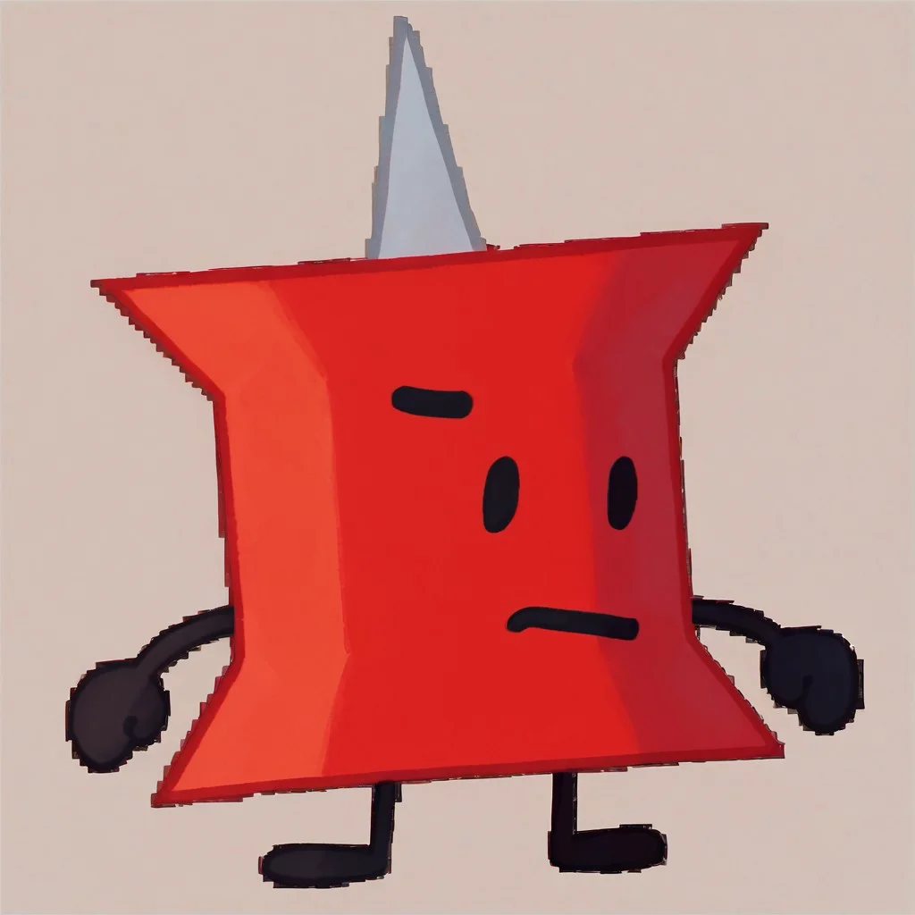 score_9, score_8_up, score_7_up, solo, anthro, red body, dot eyes, thin stick limbs, black limbs, black eyes, gray metallic pin tip, push pin body, cartoony