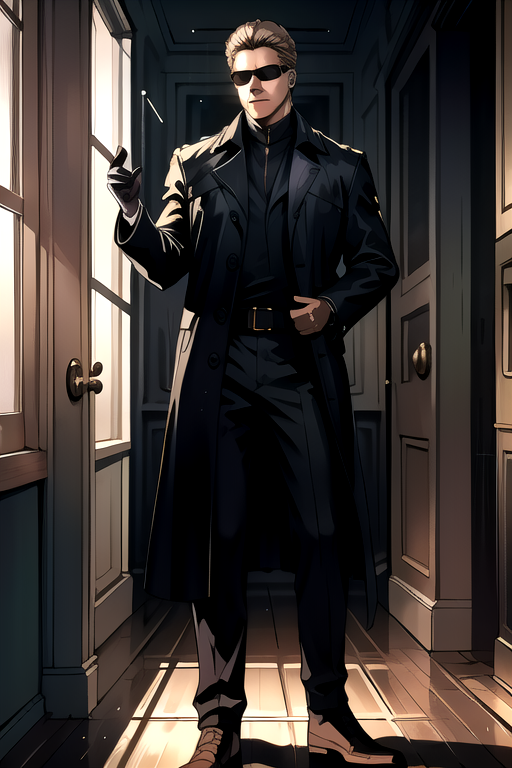 (Albert Wesker:1.4), upper body, highly detailed, highres, extremely detailed, detailed background, perfect eyes, perfect face, high quality, detailed face, anime, best quality, masterpiece, 4k, 8k, absurd resolution, cinematic lights, intricate detail, detailed hands, detailed eyes, animation, illustration, back combed hair, (blonde hair:1.4), combed back, hair back, short hair, comb back hair, (1man), back comb haircut, mature male, looking at viewer, shades, sunglasses, 1boy, black shirt, black trench coat, high definition, sharp focus, <lora:neg4all_bdsqlsz_V3.5:1>, OverallDetail, deep shadow, dimly lit, shade, animification, <lora:dreamlookai_lora_db_bb89d853_ckp_9966b693_step_3000_Wesker:0.7> wesker, <lora:Hiroyuki Kitazume:0.4>, edgQuality, Illust-InstaFilter, <lora:beard_slider_v10:-3>, <lora:gender_slider_v1:-4>, Best_QualityPos, Earth-QualityPos, BodyPositive, slick back hair, <lora:AlbertWeskerRE:0.5> AlbertWeskerRE, <lora:neg_bdsqlsz_V2:1>, <lora:hyperdenoiser_v090:0.6>, <lora:hyperrefiner_v090:0.6><lora:REAlbertWesker:0.6> REAlbertWesker,
