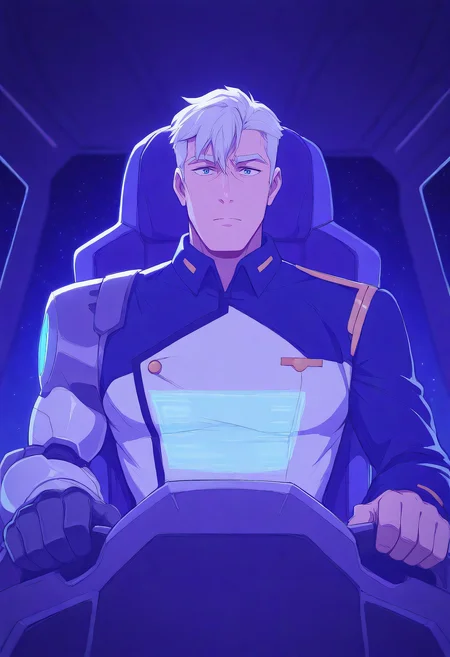 embedding:Illustrious\Positive\IllusP0s, embedding:Illustrious\Positive\IllustriousQual, 1boy, male focus, solo, illushirogane, magnetic field arm, white hair, commander uniform, cockpit, hologram, vfx, best quality, high resolution, masterpiece.