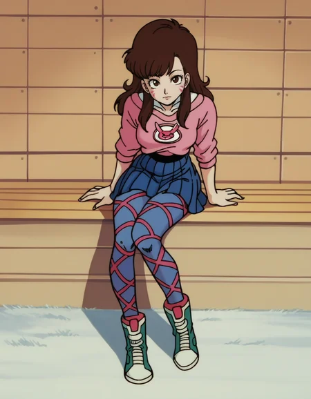 zPDXL, score_9, score_8_up, score_7_up, score_6_up, score_5_up, 4k, absurdres, looking at viewer, <lora:Perfect Hands:0.8> Perfect Hands, 1girl, solo,
D.Va, brown hair, long hair, :D, superhero_landing, sweater-and-pleated-skirt-set, ankle-boots, patterned-pantyhose,
<lora:EarlyAkira_v4:1> drgbls1, retro artstyle, 1980s \(style\), anime coloring,