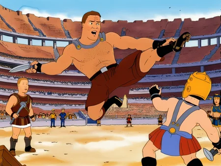 cartoon rendition of a scene from the movie Gladiator (2000) - Action, Adventure, Drama, action shot, epic framing,
(in kingofthehill style:1.2)
<lora:xl_more_art-full_v1:0.5> <lora:add-detail-xl:0.45> <lora:kingofthehillstyleXL_v.10.1-000080:0.75>