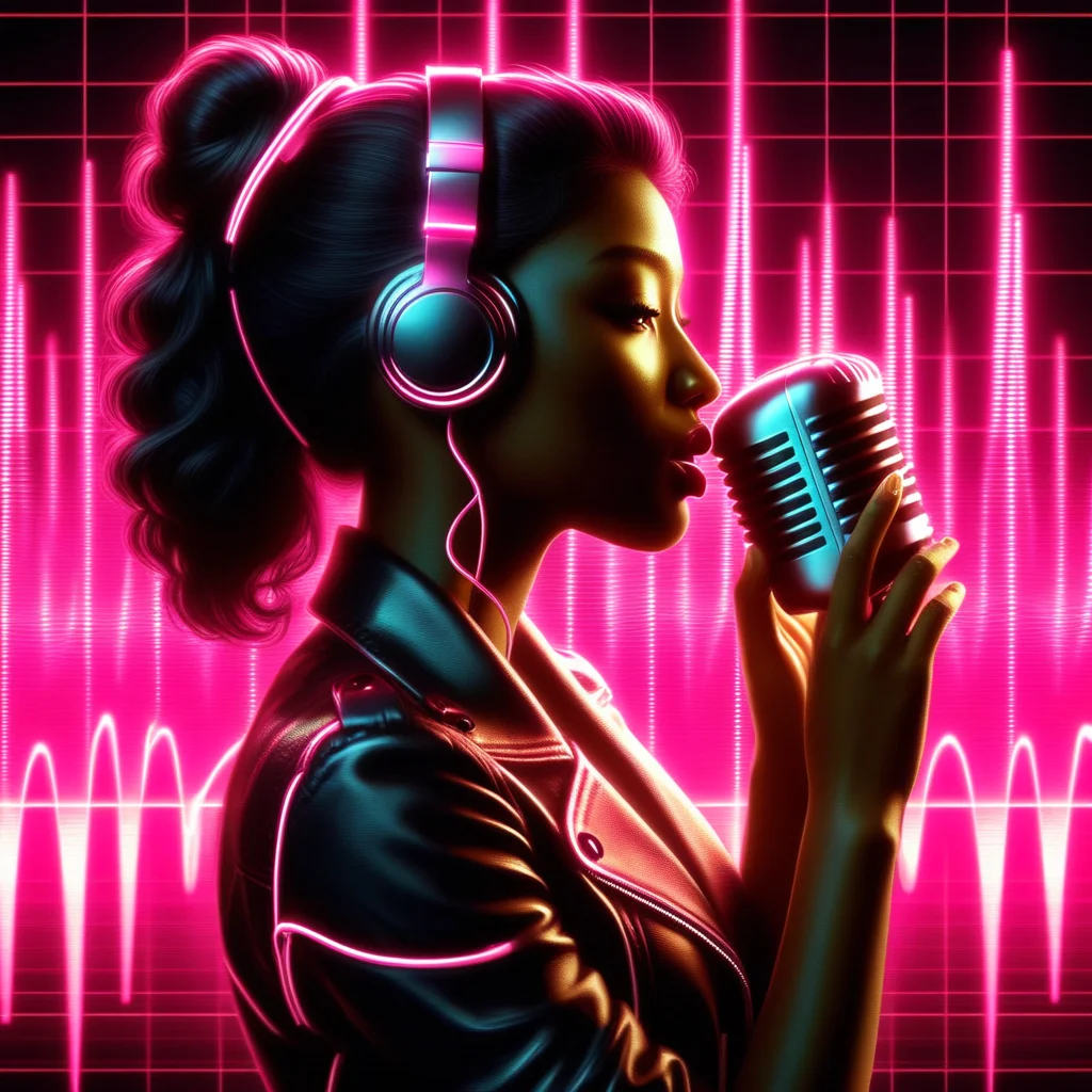 woman, singing, neon, soundwaves, cool, realistic, music, album cover, abf_cover <lora:ABF_AlbumCover_2:1.1>, realistic, <lora:add-detail-xl:.4>, pink