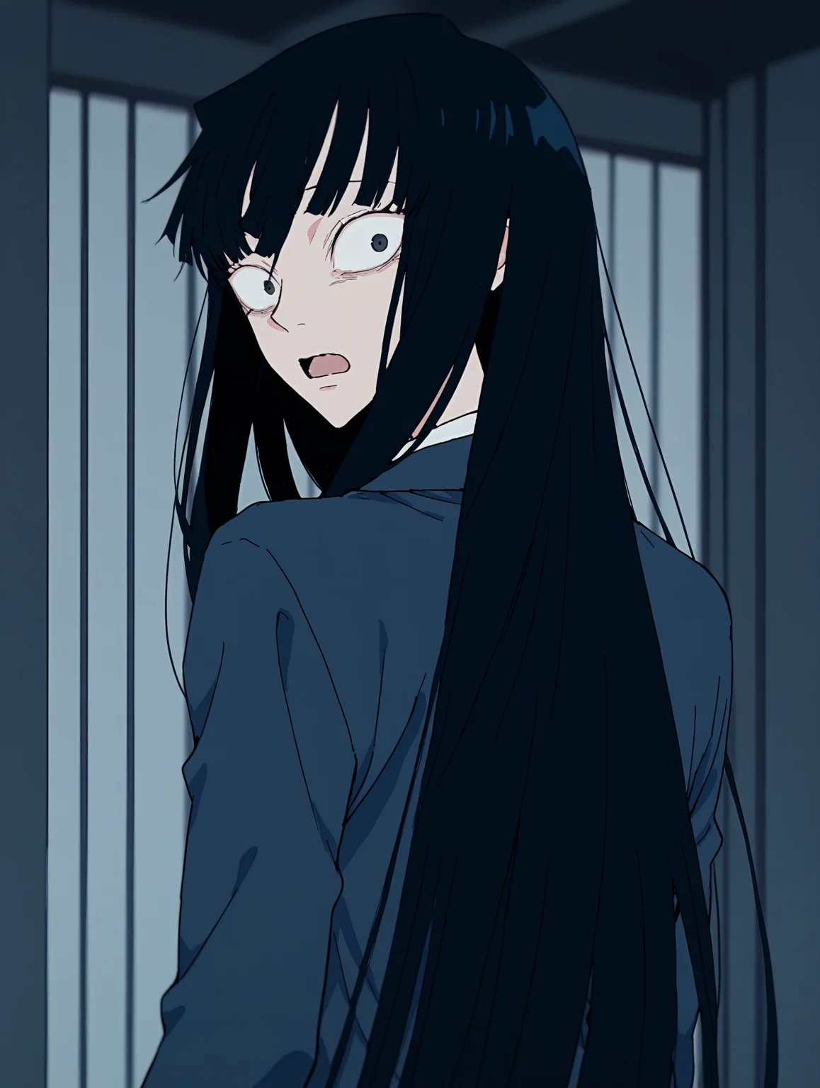 <lora:Ado_Usseewa_Style:1> usseewastyle
1girl,solo,
<lora:Sawako:0.4> sawako, black hair, long hair, blunt bangs, black eyes, hime cut, school uniform, jacket, blazer,
wide-eyed, surprised, constricted pupils,
masterpiece,best quality,amazing quality,
from behind, looking over should, looking back,