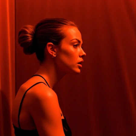 analog film photo surrealist art ultra realistic, ultra detailed, ultra quality, ultra lighting, cinematic, ethereal ambience, ethereal presence, analog close-up side profile of a beautiful woman bathed in deep red-orange light from a tungsten bulb, her features carved by the glow against a rich rust velvet backdrop, hair tied in a soft, low knot, wearing a thin-strapped black silk top that slides just below the shoulder, skin gleaming with gold undertones, her lips slightly open in an absent breath, shot on Leica R6 with Kodak Ektar 100, cinematic color rendering and rich midtones, evocative, surreal sensuality
<lora:Beautifulartisticportraitsv.1.4:1> aesthetic, surr34l . dreamlike, mysterious, provocative, symbolic, intricate, detailed, RAW candid cinema, 16mm, color graded portra 400 film, remarkable color, ultra realistic, textured skin, remarkable detailed pupils, realistic dull skin noise, visible skin detail, skin fuzz, dry skin, shot with cinematic camera . faded film, desaturated, 35mm photo, grainy, vignette, vintage, Kodachrome, Lomography, stained, highly detailed, found footage