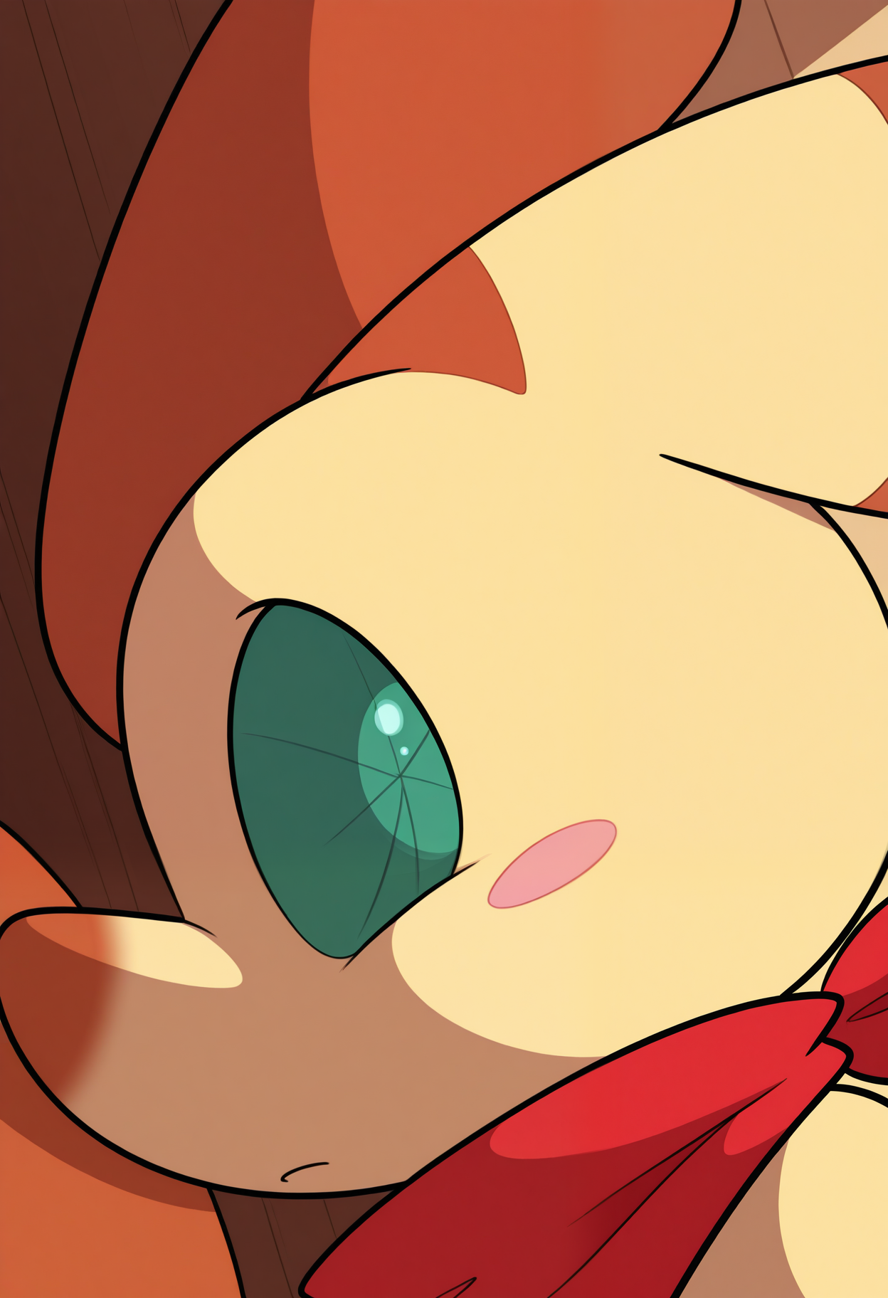 masterpiece,best quality,amazing quality, 1boy, solo, p0pk4, creature, green eyes, red bandana, close up, side angle,