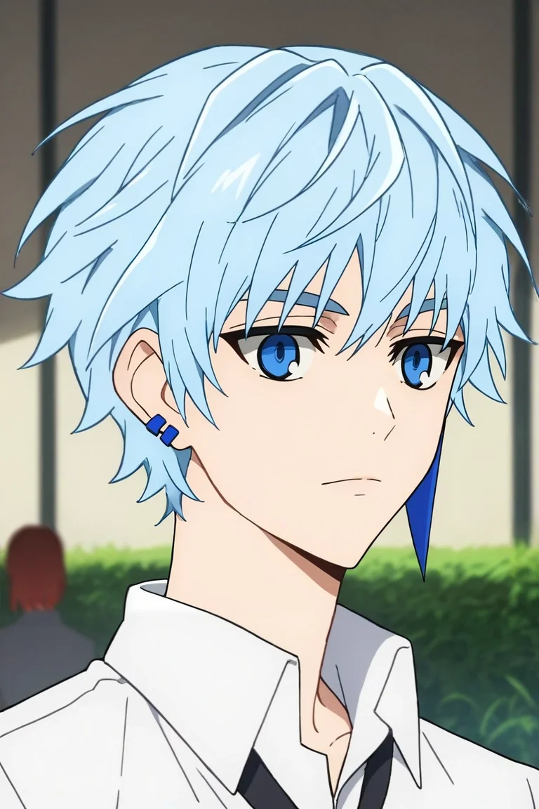 score_9, score_8_up, score_7_up, , rating_safe, intricate details, semi-realistic, , depth of field, 1boy, solo, male focus, <lora:aguero_agnes_khun_pony:0.74>, aguero_agnes_khun, blue hair, blue eyes, short hair, multicolored hair, streaked hair, earrings, , , <lora:sdxl_lightning_8step_lora:1>